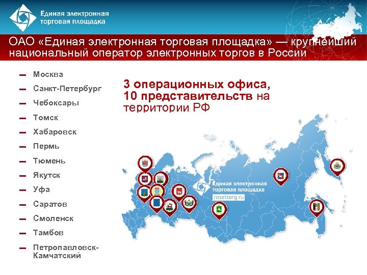 ОАО «Единая электронная торговая площадка» — крупнейший национальный оператор электронных торгов в России ▬