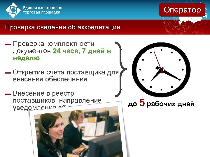 Оператор Проверка сведений об аккредитации ▬ Проверка комплектности документов 24 часа, 7 дней в