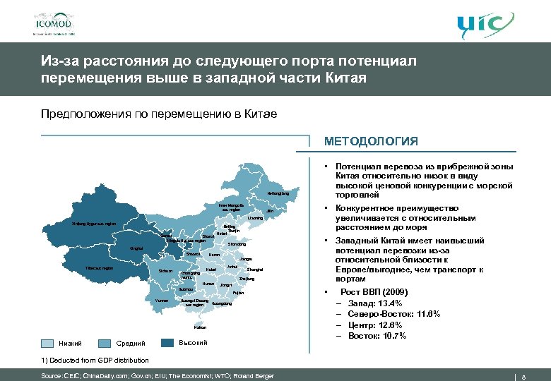Из-за расстояния до следующего порта потенциал перемещения выше в западной части Китая Предположения по