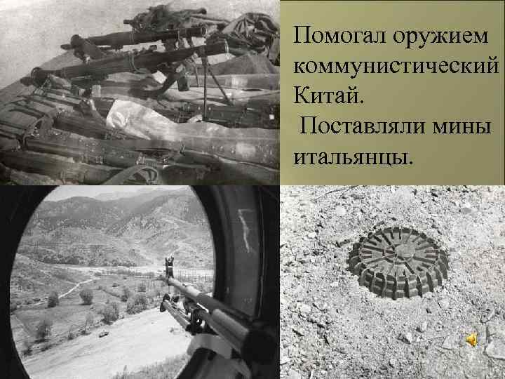 Помогал оружием коммунистический Китай. Поставляли мины итальянцы. 