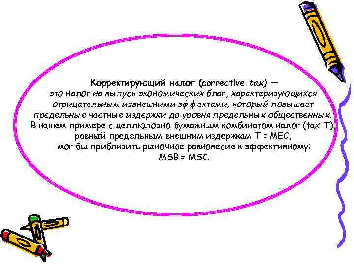Корректирующий налог (corrective tax) — это налог на выпуск экономических благ, характеризующихся отрицательным извнешними