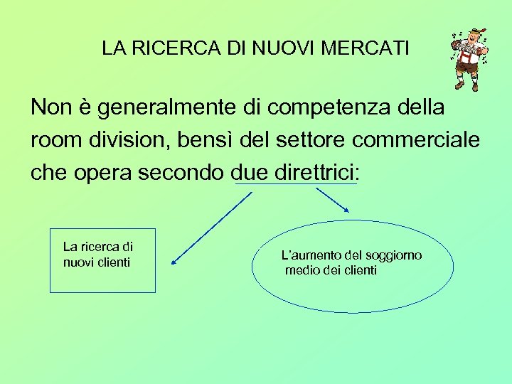 LA RICERCA DI NUOVI MERCATI Non è generalmente di competenza della room division, bensì