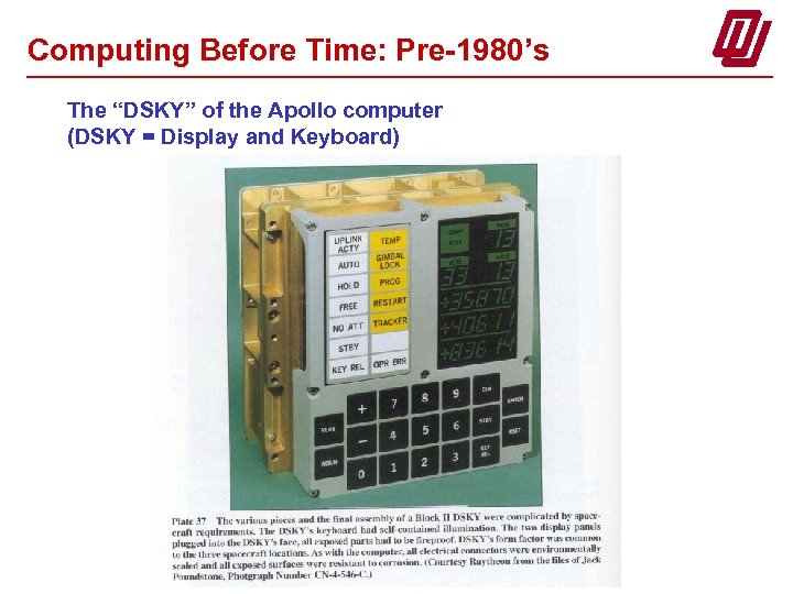 Computing Before Time: Pre-1980’s The “DSKY” of the Apollo computer (DSKY = Display and