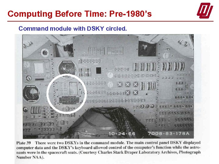 Computing Before Time: Pre-1980’s Command module with DSKY circled. 