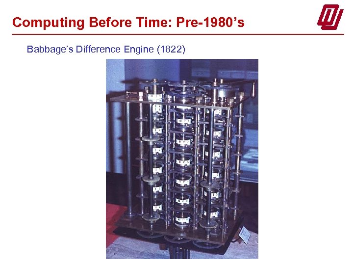 Computing Before Time: Pre-1980’s Babbage’s Difference Engine (1822) 