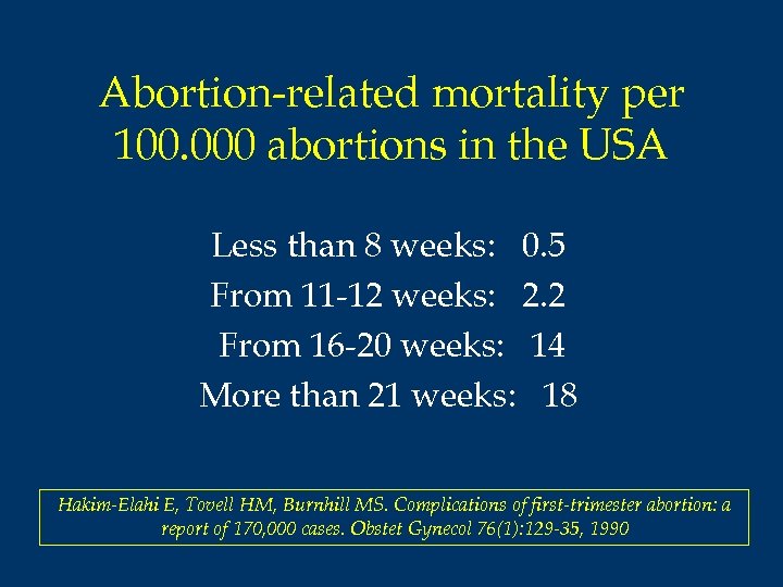 Abortion-related mortality per 100. 000 abortions in the USA Less than 8 weeks: 0.