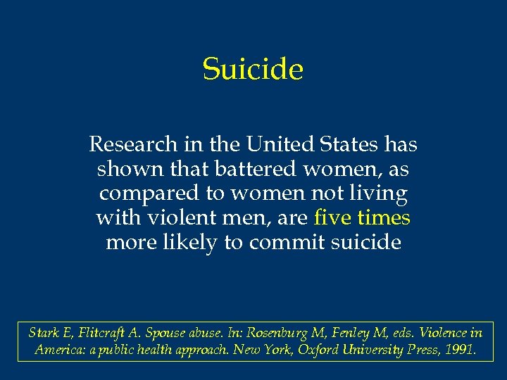 Suicide Research in the United States has shown that battered women, as compared to