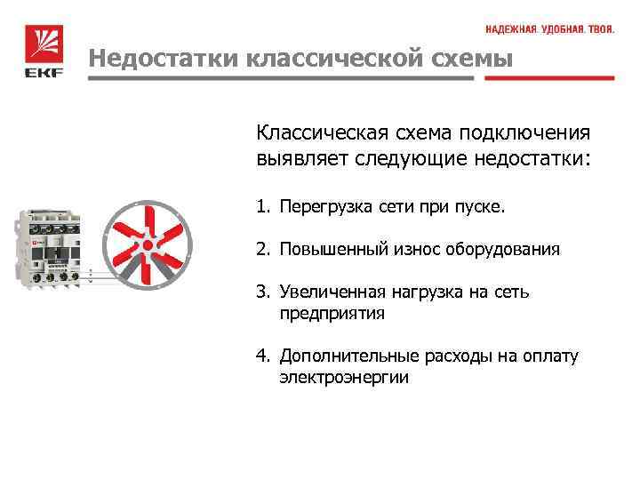 Недостатки классической схемы Классическая схема подключения выявляет следующие недостатки: 1. Перегрузка сети при пуске.
