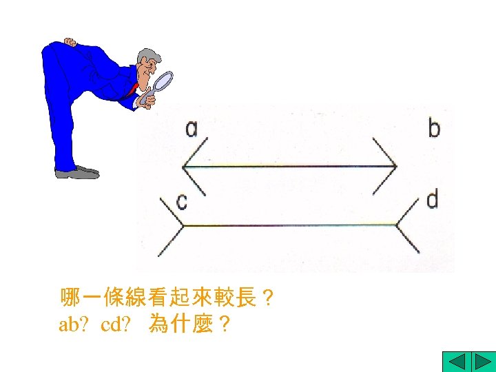 哪一條線看起來較長？ ab? cd? 為什麼？ 