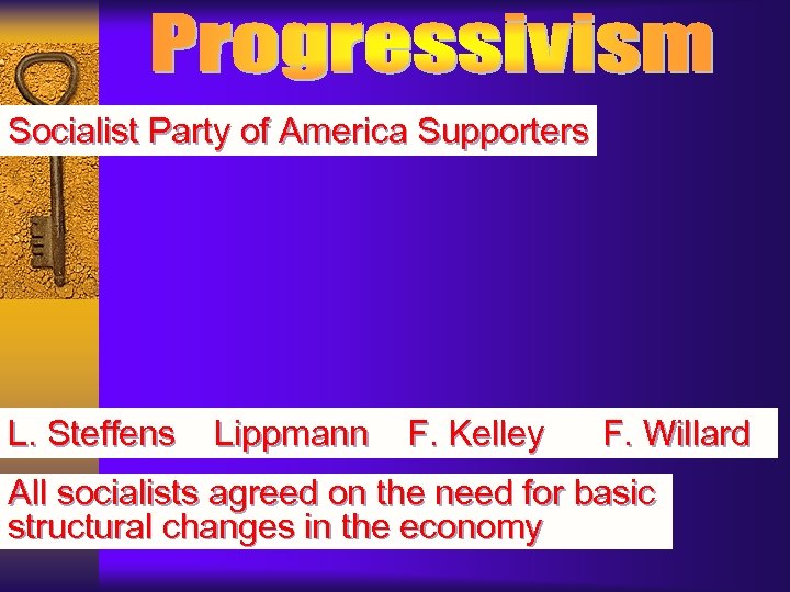 Socialist Party of America Supporters L. Steffens Lippmann F. Kelley F. Willard All socialists
