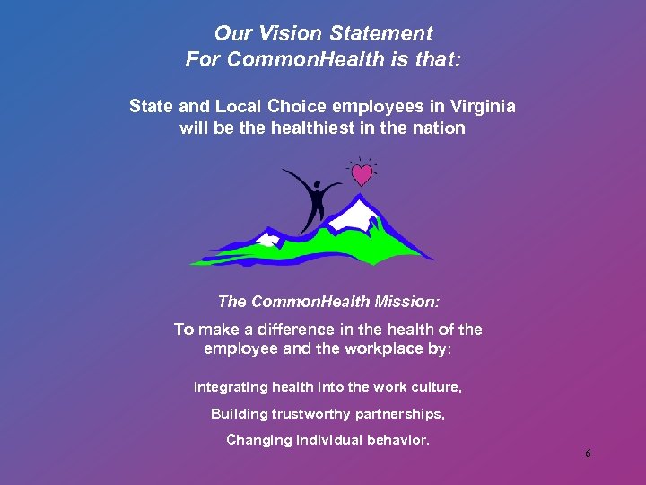 Our Vision Statement For Common. Health is that: State and Local Choice employees in