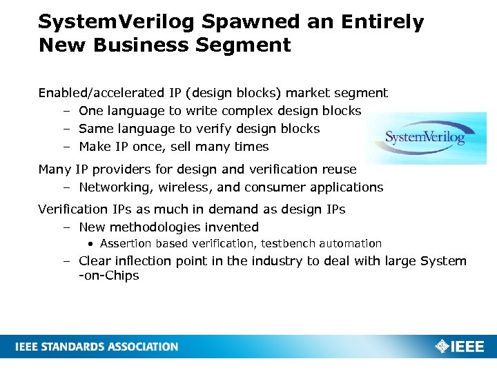 System. Verilog Spawned an Entirely New Business Segment Enabled/accelerated IP (design blocks) market segment