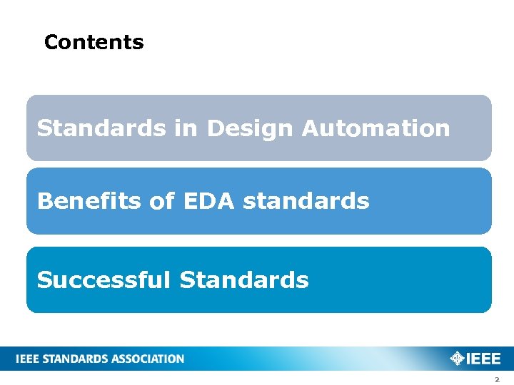 Contents Standards in Design Automation Benefits of EDA standards Successful Standards 2 