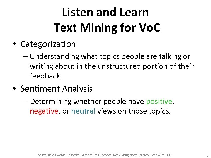 Listen and Learn Text Mining for Vo. C • Categorization – Understanding what topics