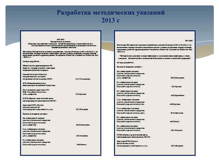 Разработка методических указаний 2013 г ПРОЕКТ Методические указания: «Порядок и организация контроля пищевой продукции,