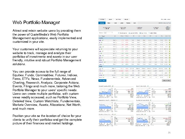 Web Portfolio Manager Attract and retain website users by providing them the power of