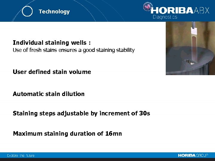 Technology Individual staining wells : Use of fresh stains ensures a good staining stability