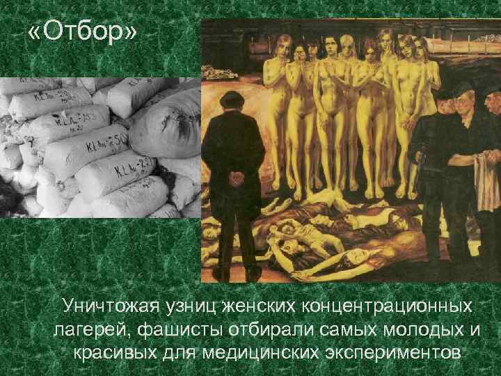  «Отбор» Уничтожая узниц женских концентрационных лагерей, фашисты отбирали самых молодых и красивых для