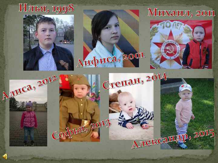 Илья, 1998 Михаил, 2011 , 2001 нфиса А 012 , 2 иса Ал ,