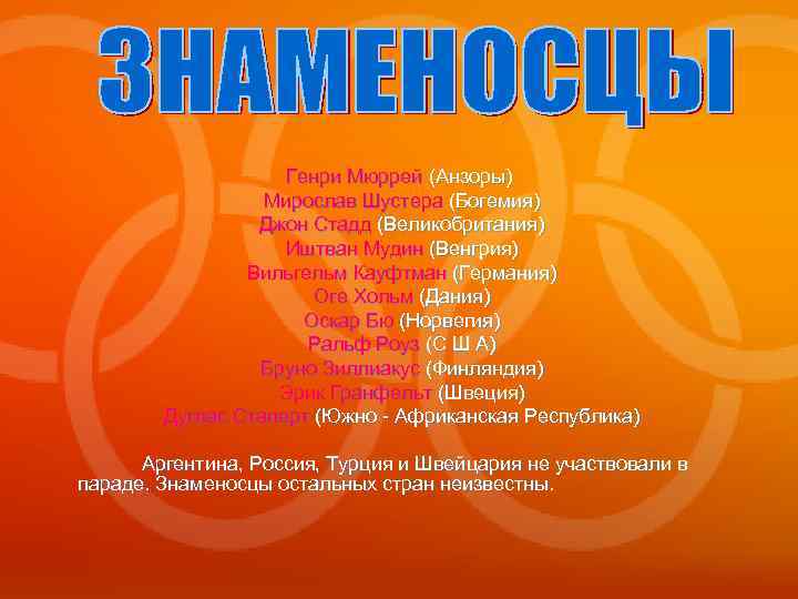 Генри Мюррей (Анзоры) Мирослав Шустера (Богемия) Джон Стадд (Великобритания) Иштван Мудин (Венгрия) Вильгельм Кауфтман