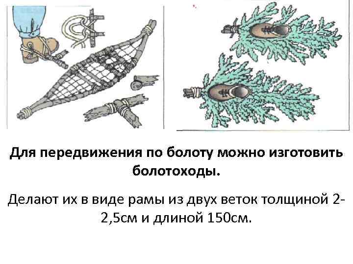 Для передвижения по болоту можно изготовить болотоходы. Делают их в виде рамы из двух