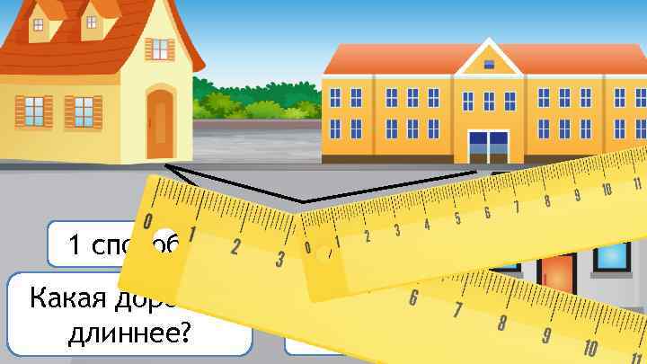 1 способ Какая дорожка длиннее? 6 см+3 см=9 см 