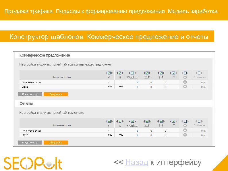 Продажа трафика. Подходы к формированию предложения. Модель заработка. Конструктор шаблонов. Коммерческое предложение и отчеты