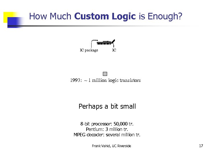 How Much Custom Logic is Enough? IC package IC 1993: ~ 1 million logic