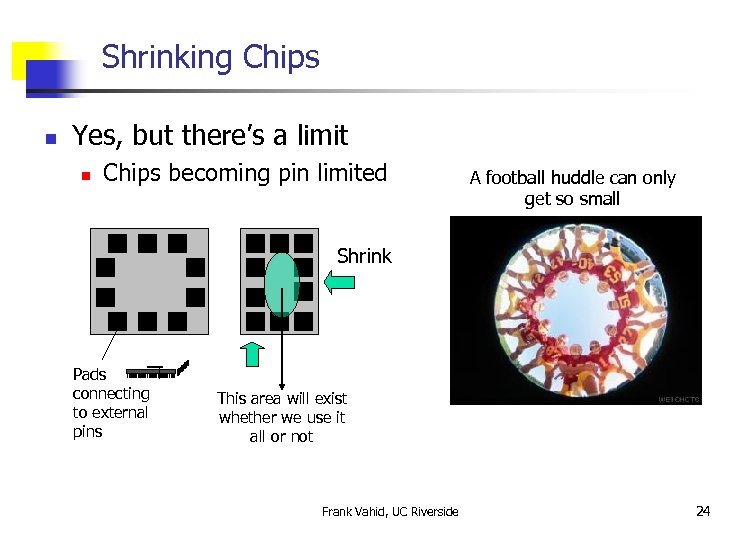 Shrinking Chips n Yes, but there’s a limit n Chips becoming pin limited A