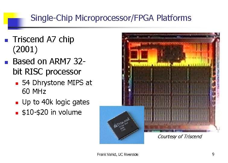 Single-Chip Microprocessor/FPGA Platforms n n Triscend A 7 chip (2001) Based on ARM 7