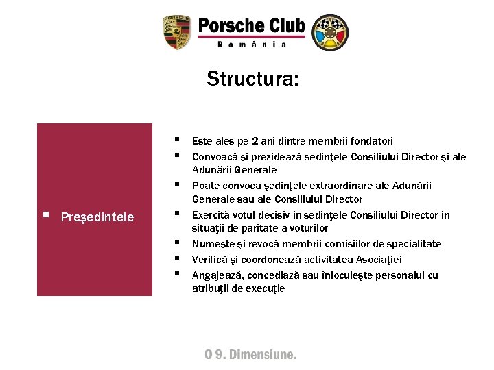 Structura: § § Preşedintele § § Este ales pe 2 ani dintre membrii fondatori