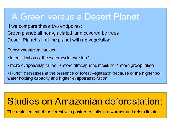 A Green versus a Desert Planet If we compare these two endpoints: Green planet: