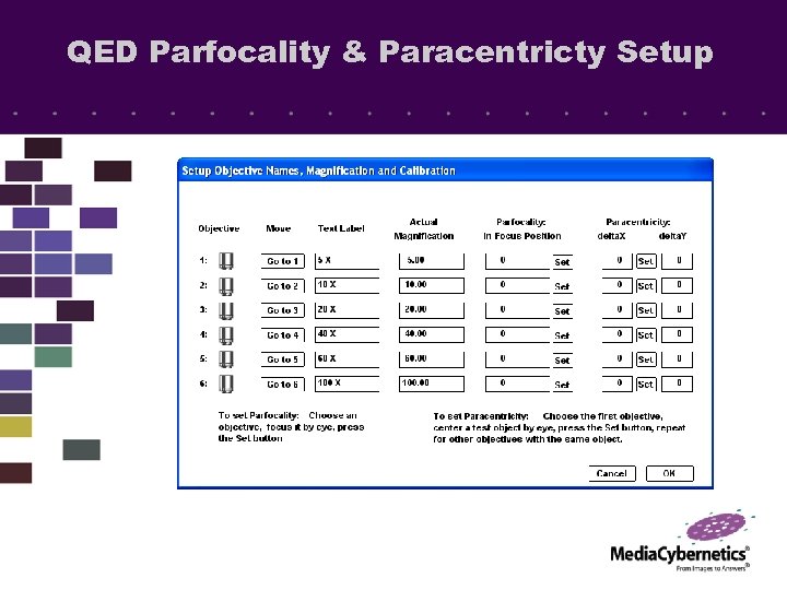 QED Parfocality & Paracentricty Setup 