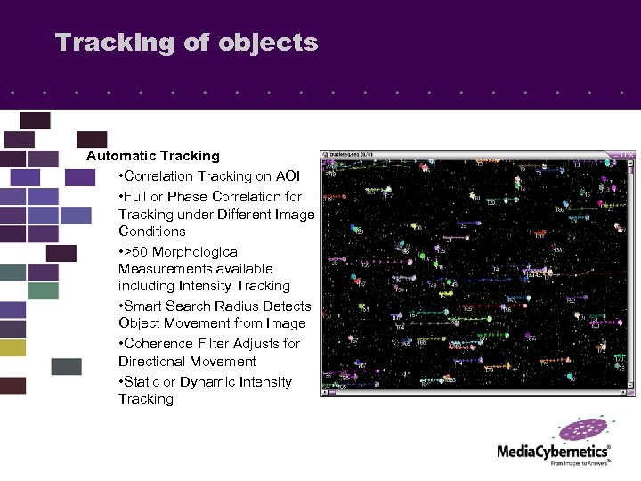 Tracking of objects Automatic Tracking • Correlation Tracking on AOI • Full or Phase