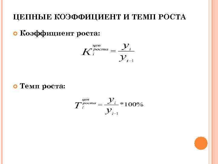 ЦЕПНЫЕ КОЭФФИЦИЕНТ И ТЕМП РОСТА Коэффициент роста: Темп роста: 