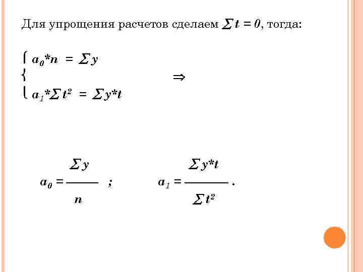 Для упрощения расчетов сделаем t = 0, тогда: a 0*n = y a 1*