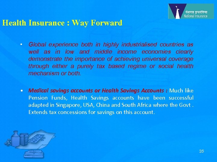 Health Insurance : Way Forward • Global experience both in highly industrialised countries as