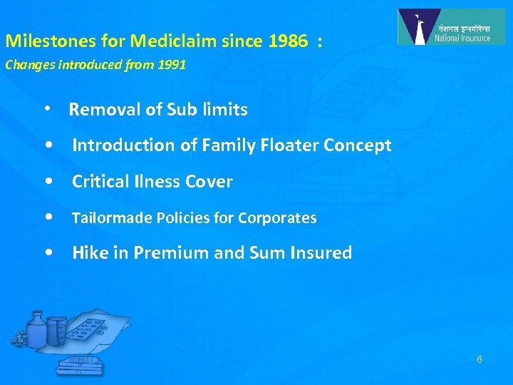 Milestones for Mediclaim since 1986 : Changes introduced from 1991 • Removal of Sub