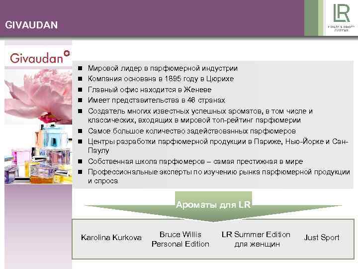 GIVAUDAN n Мировой лидер в парфюмерной индустрии n Компания основана в 1895 году в