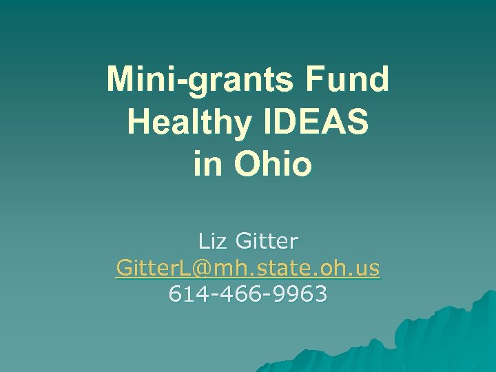 Mini-grants Fund Healthy IDEAS in Ohio Liz Gitter. L@mh. state. oh. us 614 -466