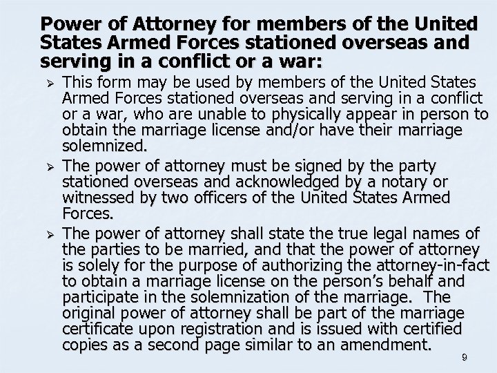 Power of Attorney for members of the United States Armed Forces stationed overseas and