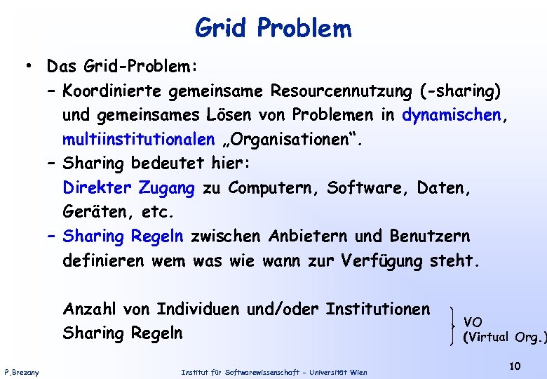 Grid Problem • Das Grid-Problem: – Koordinierte gemeinsame Resourcennutzung (-sharing) und gemeinsames Lösen von