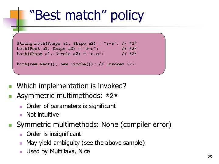“Best match” policy String both(Shape a 1, Shape a 2) = 