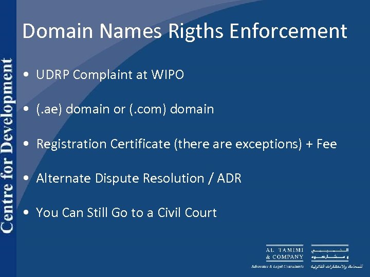 Domain Names Rigths Enforcement • UDRP Complaint at WIPO • (. ae) domain or