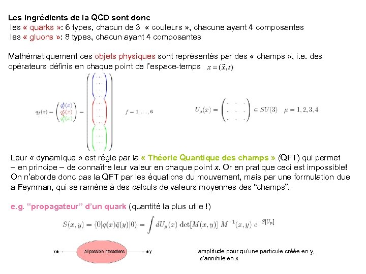 Les ingrédients de la QCD sont donc les « quarks » : 6 types,