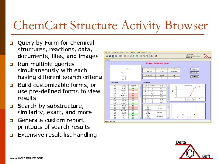 Chem. Cart Structure Activity Browser p p p Query by Form for chemical structures,