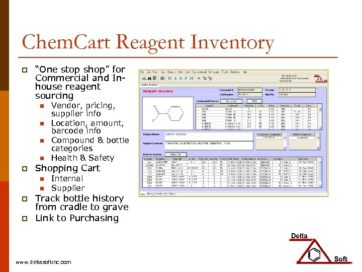 Chem. Cart Reagent Inventory p “One stop shop” for Commercial and Inhouse reagent sourcing