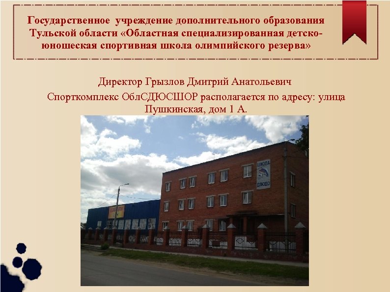 Государственное учреждение дополнительного образования Тульской области «Областная специализированная детскоюношеская спортивная школа олимпийского резерва» Директор