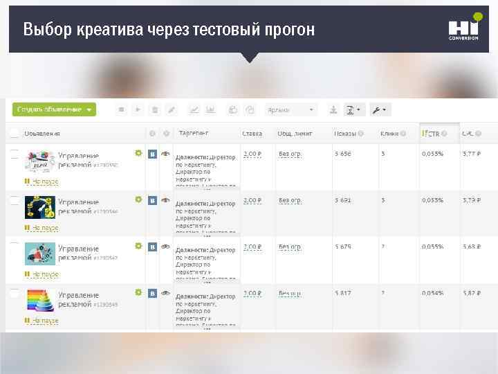Выбор креатива через тестовый прогон 