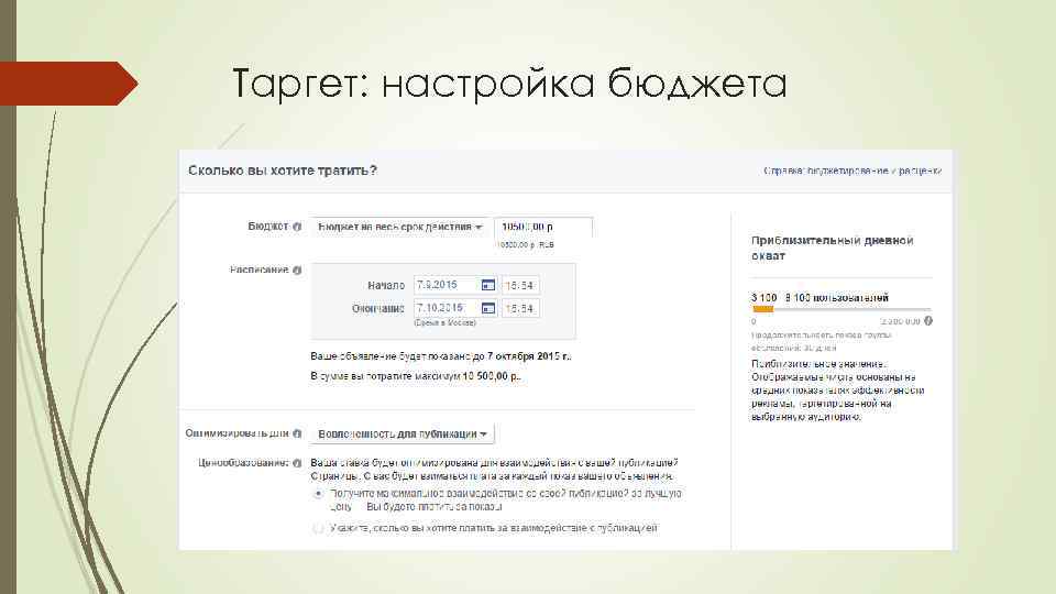 Таргет: настройка бюджета 